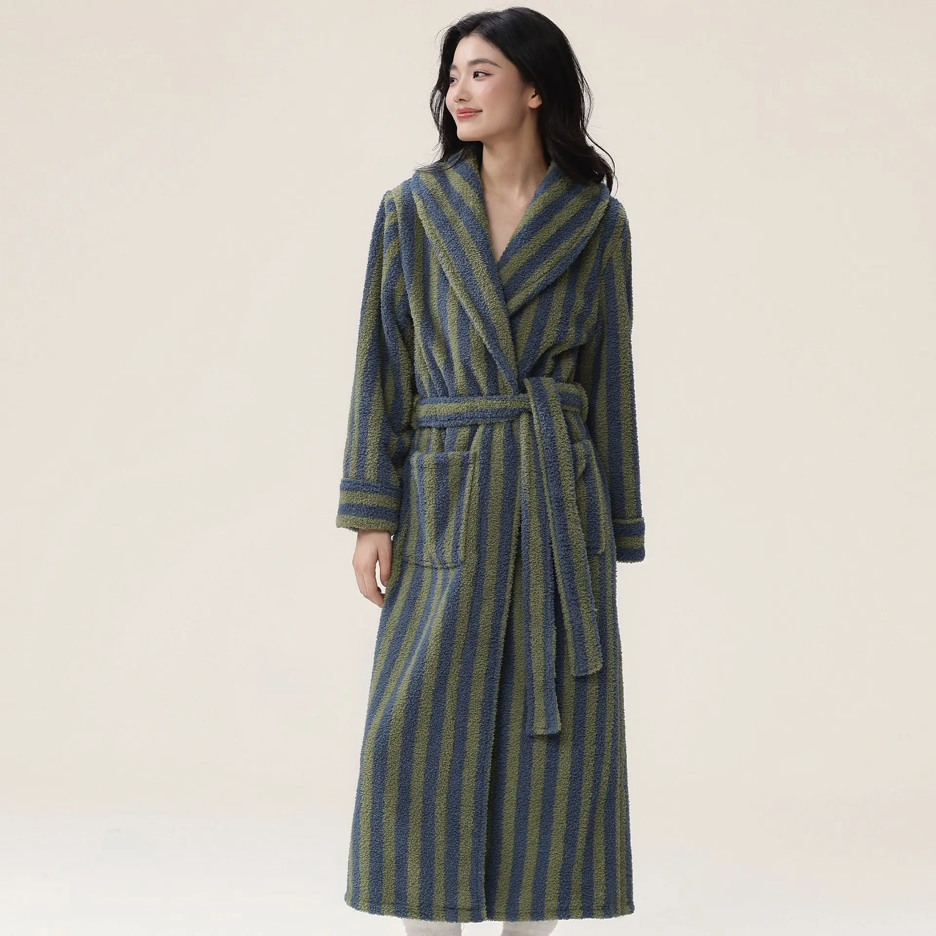 2025 جديد الخريف والشتاء للجنسين البشكير الأرز المخملية سميكة الدافئة زوجين ثوب النوم بسيط المرجان بيجامة من الصوف #5