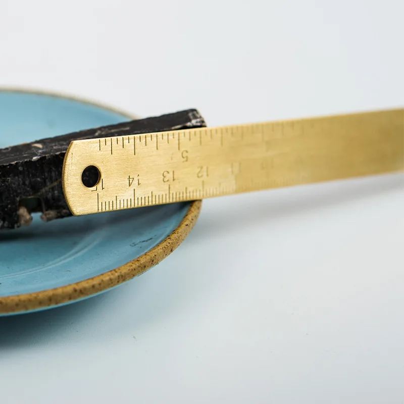 HEYEJET Vintage Brass Straight Ruler For Students Creative Metal Triangle Ruler Protractor Stationery Measuring Tool