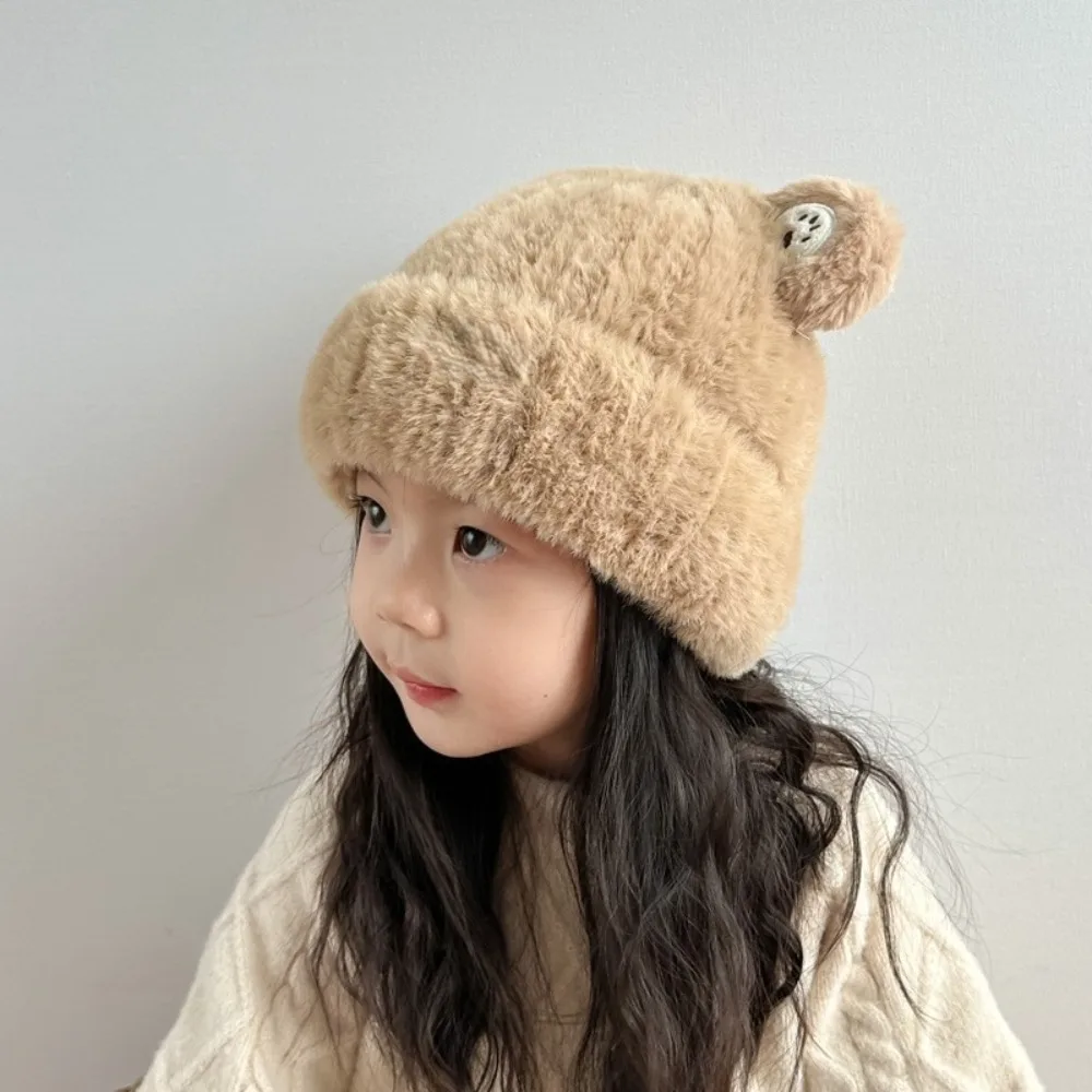 

New Little Bear Ear Winter Kids Knitted Beanie Plush Thicken Girls Ear Protection Cap Anti Cold Earflap Hat Children