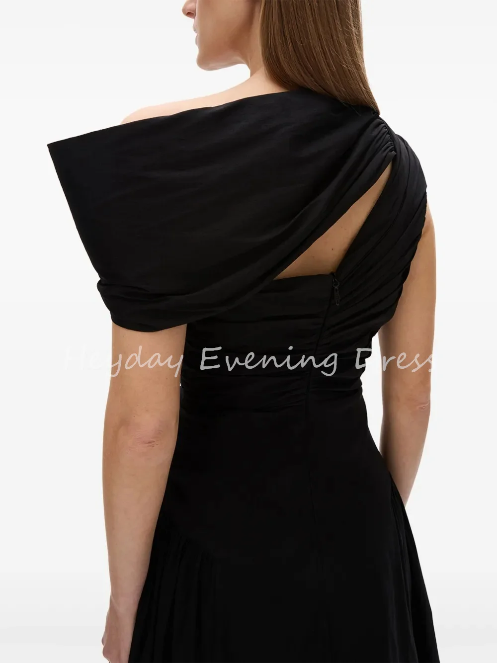 全盛期サテン A ラインワンショルダーネックフロアレングスドレープシンプルなイブニングドレス女性のための 2025 プリーツフォーマルウエディングドレス