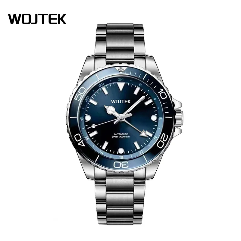 

WOJTEK Men's Automatic Mechanical Watch Stainless Steel Blue Dial Luminous Hands Business Casual Wristwatch