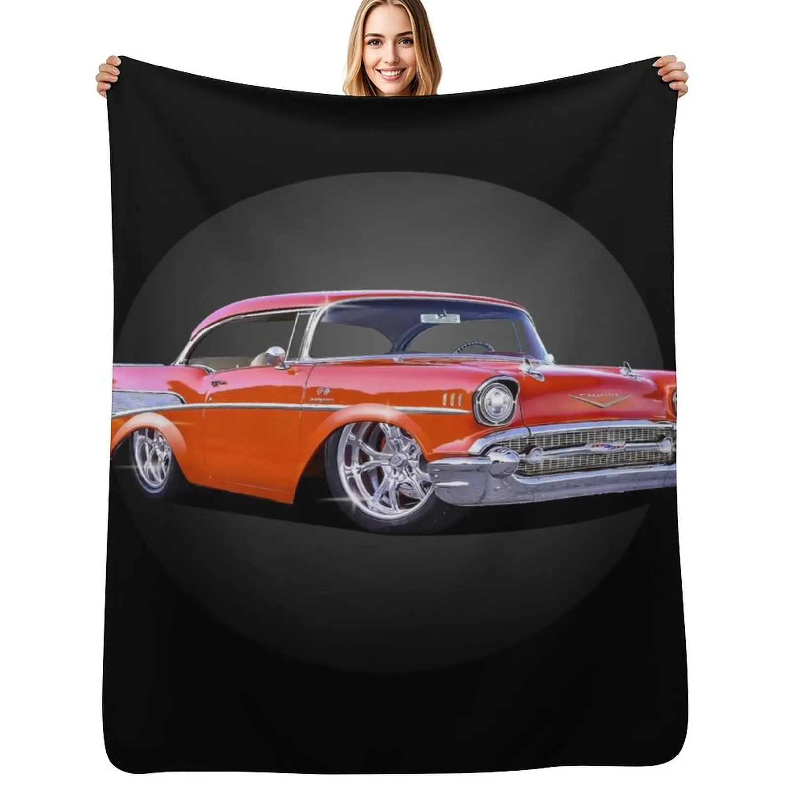 57 Chevy Throw Blanket Furry Large Luxury Plaid on the sofa Multi-Purpose Personalized Gift Blankets