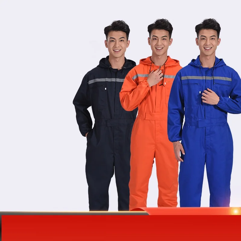 Work Clothes Reflective Zipper Pockets Unisex Work Overalls Safety Worker Coveralls for Auto Repairmen Mechanics for Dust-proof