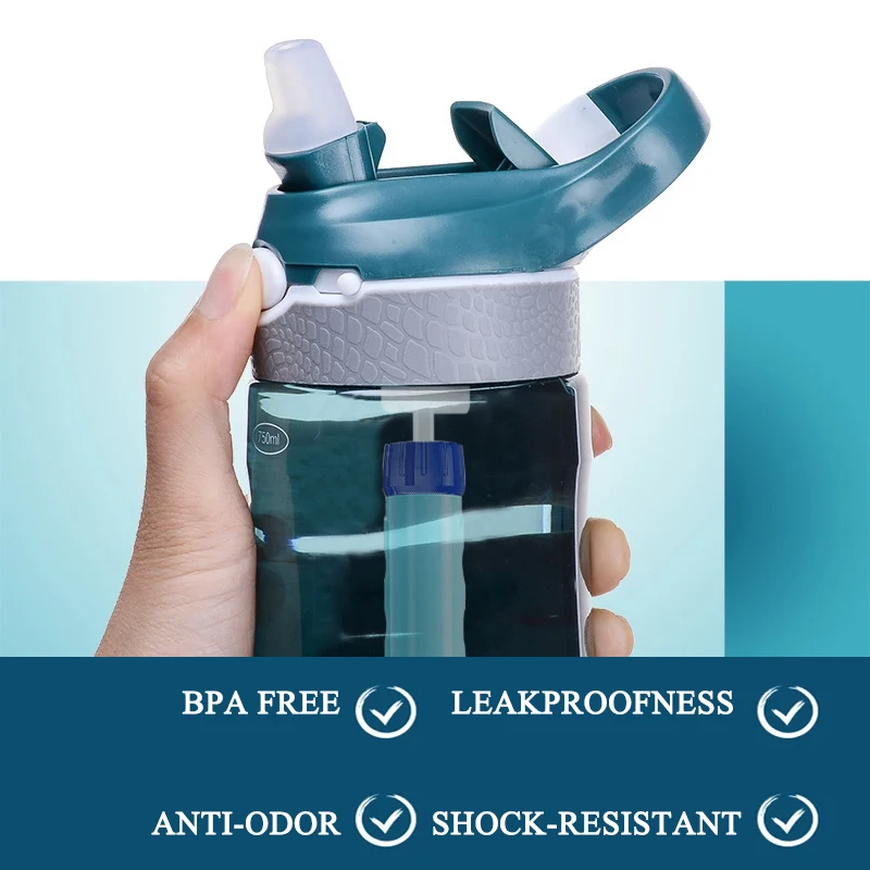 BPA 무료 750ml 야외 스포츠 필터 물병 UF 한외 여과막 야외 캠핑 물병