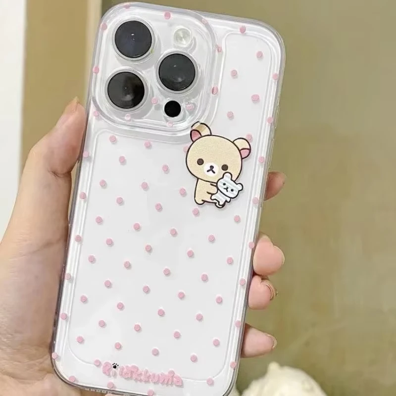 Funda de teléfono de lunares rosas con bonito oso fácil de dibujos animados para iPhone 17 16 15 14 13 12 11 Pro Max Plus Air 16E X XS XR Y2K Kawaii