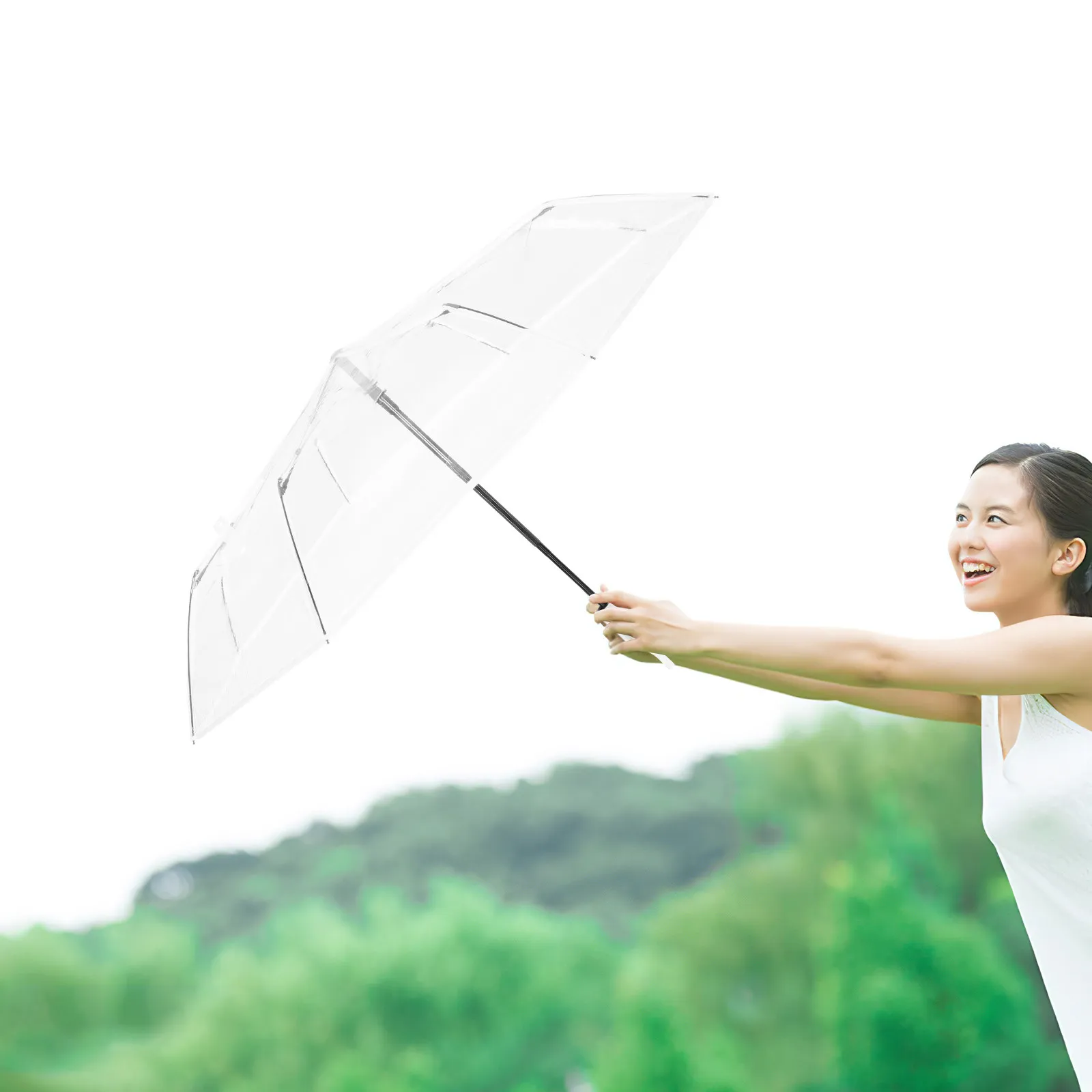 Clear Transparent Folding Umbrella Automatic Open Close Compact Three Fold Travel Umbrella Windproof Lightweight Portable