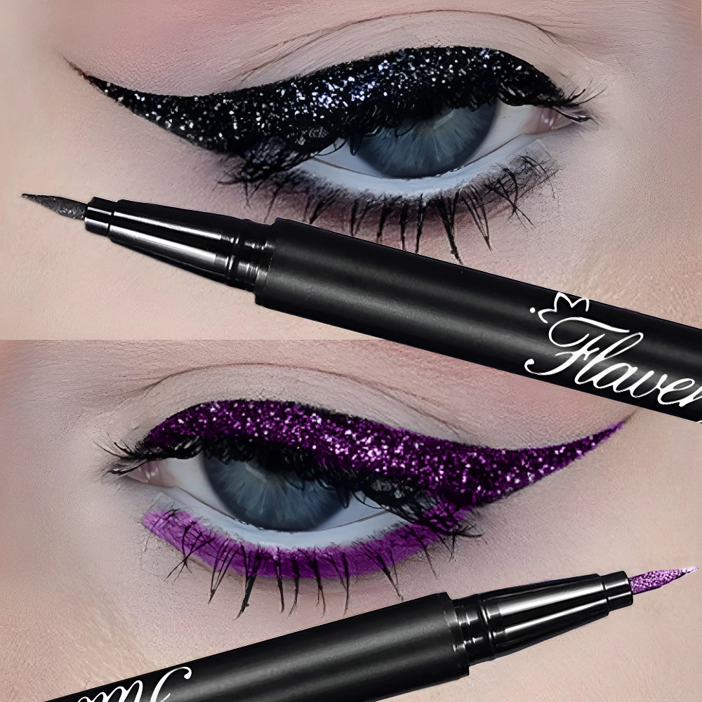 Pearlescent Glitter Liquid Eyeliner Pen Purple Metallic Shimmer Waterproof Quick Dry Brighten Sparkling Eye Liner Party Makeup