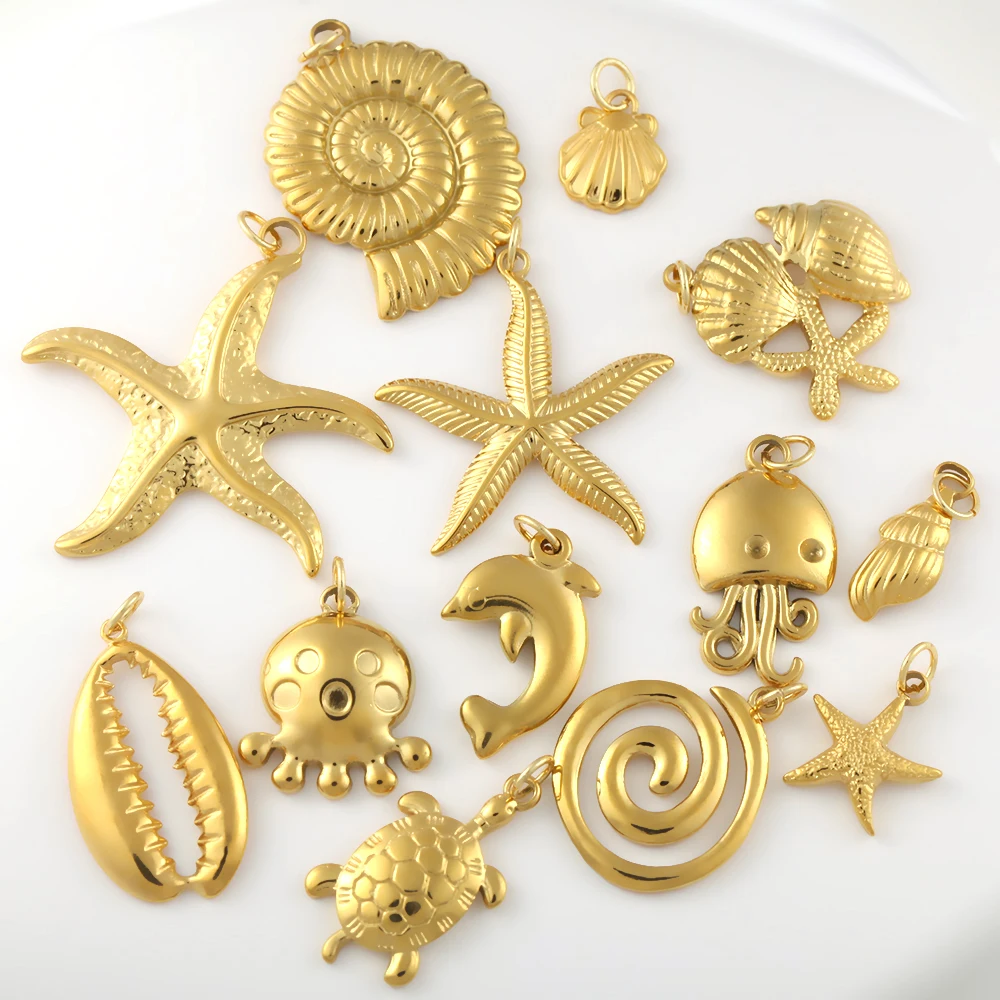 Necklaces for women Spring Buckle Chain Golden Ocean Series Pendant Shell Conch Sea Star Pendant stainless steel women\'s jewelry