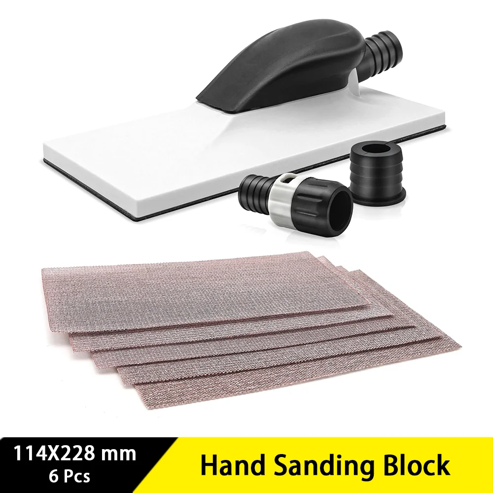 

114X228 mm Hand Sanding Block with Mesh Sandpaper 6 Pcs Hook and Loop for Polishing Wood Furniture Desks Closets Surfaces