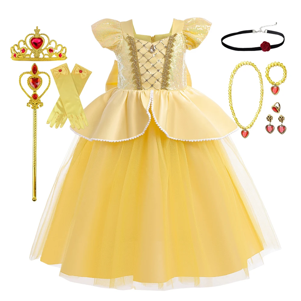 Girls Halloween Cosplay Costume Belle Princess Dress Luxury Prom Birthday Gift Vestidos Party Children Dress view 3