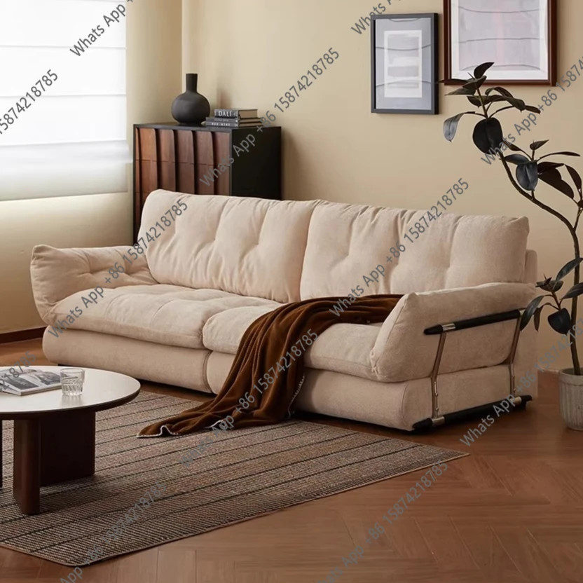 

Sofa designer original white French cream fabric sofa small apartment floor straight row three people
