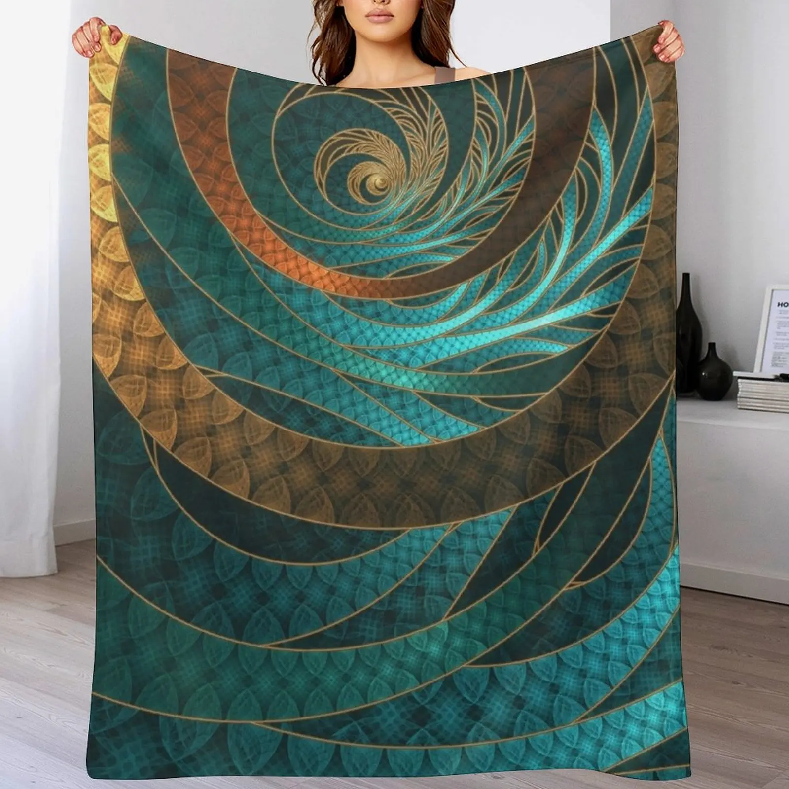 Beautiful Corded Leather Turquoise Fractal Bangles Throw Blanket Beautifuls blankets and throws Blankets