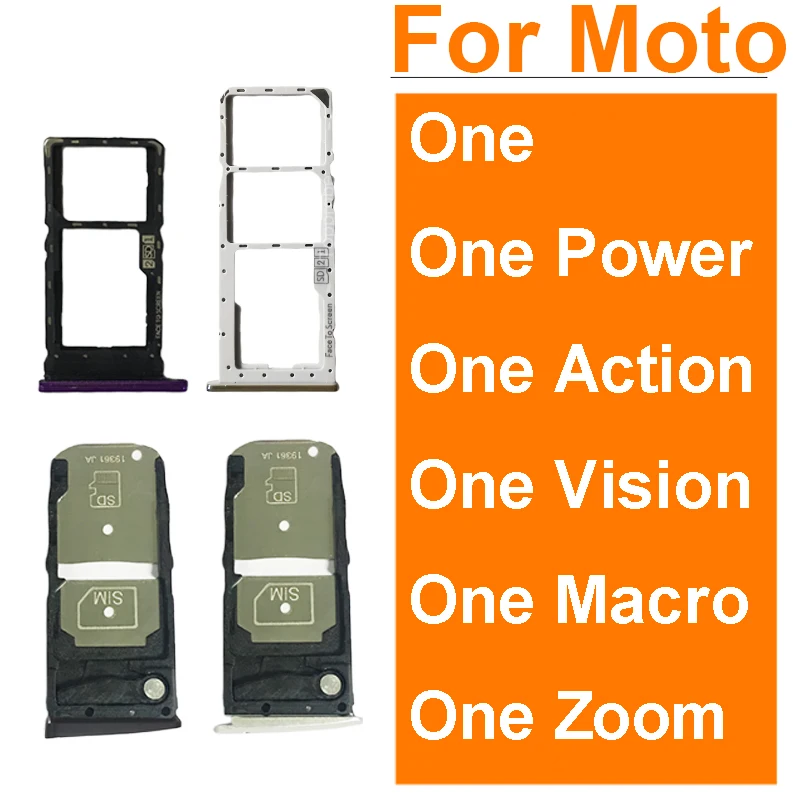 Sim Card Tray Holder For Motorola Moto One Power Vision Action Macro Zoom P30 Play Note P40 P50 Reader Card Slot Socket Adapters