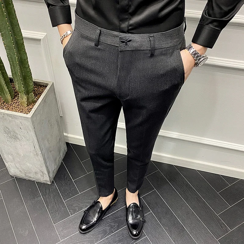 High quality suit trousers 2024 spring new men's business fashion casual small feet slim trousers men's clothing pants size 4042