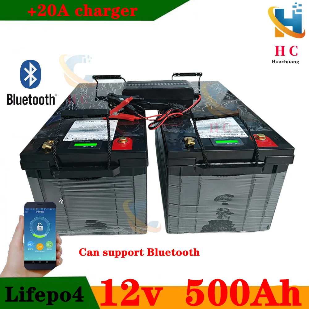 

waterproof 12V 500AH Lifepo4 battery lithium bluetooth BMS APP 4S 12.8V 500Ah for golf cart Solar Storage boat +20A charger