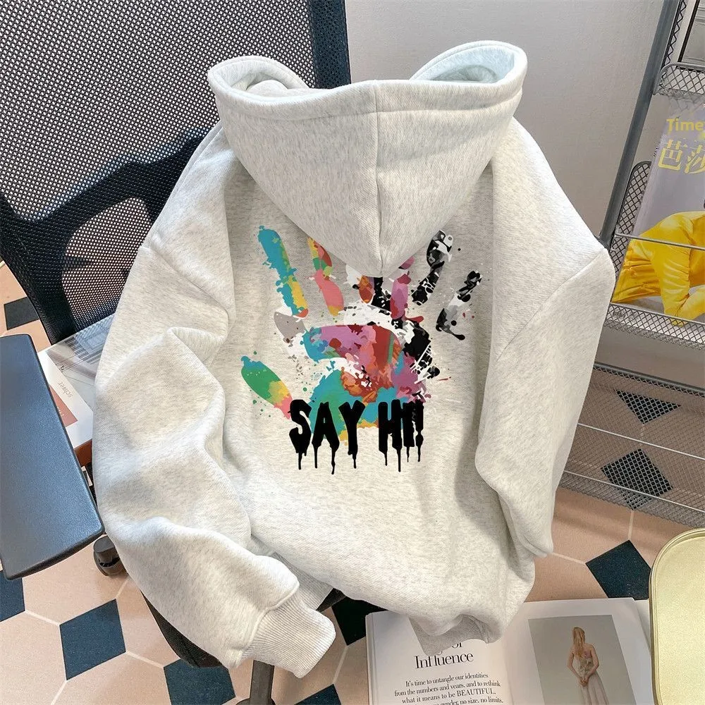 

Толстовка большого размера с принтом в виде букв, осенне-зимняя новинка, утепленная флисом, куртка для пар, верхняя одежда