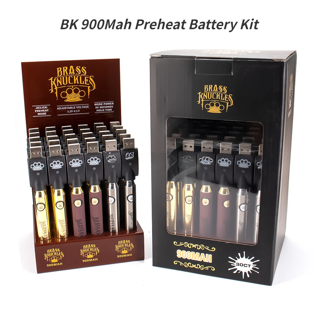 

30Pcs/Lot Electronic Cigarette BK 900Mah Preheat Batteries Kit 510 Thread Display Blister Adjusted Voltage Batteries USB Charger