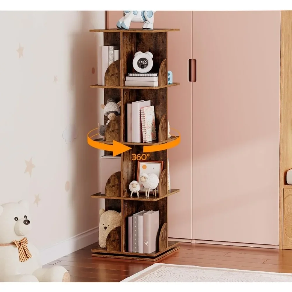 

Rotating Bookshelf, 4-Tier Spinning Bookcase Tower, 360 Display Storage Rack, Wooden Revolving Floor Standing Corner Bookcase