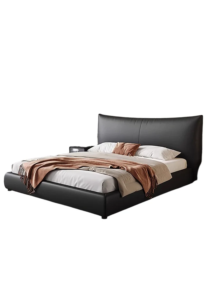 

Italian minimalist series, leather bed, simple and modern, black suspended thick cowhide