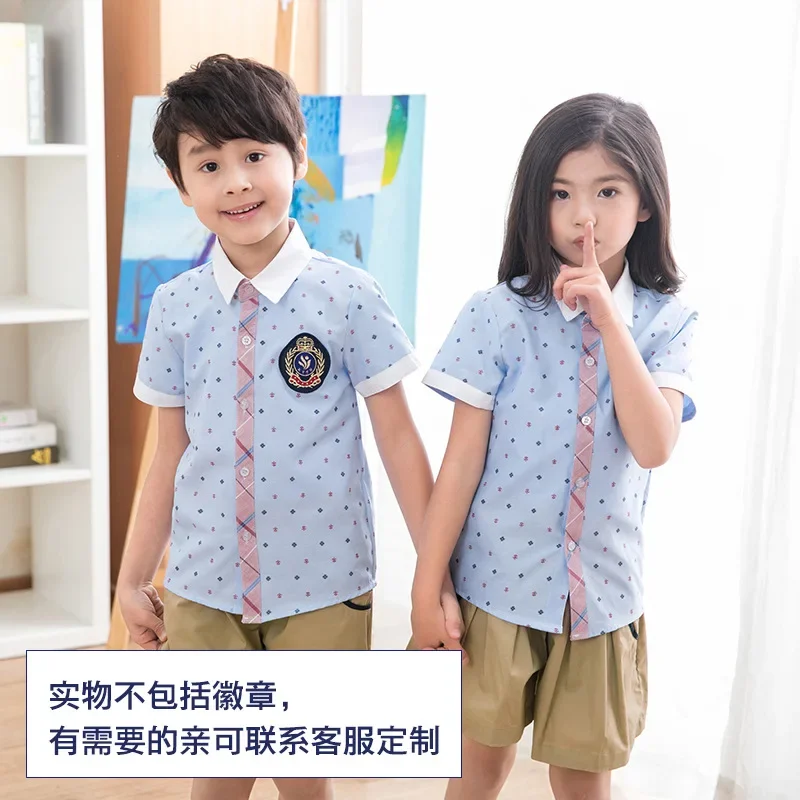 Class Uniform Summer College Style Short Sleeve Shirt Two-piece Set Junior High School Primary School Kindergarten Uniform