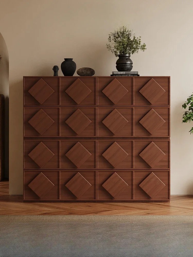 Nordic medieval solid wood card door cabinet module multi-functional combination cabinet living room sofa image 2