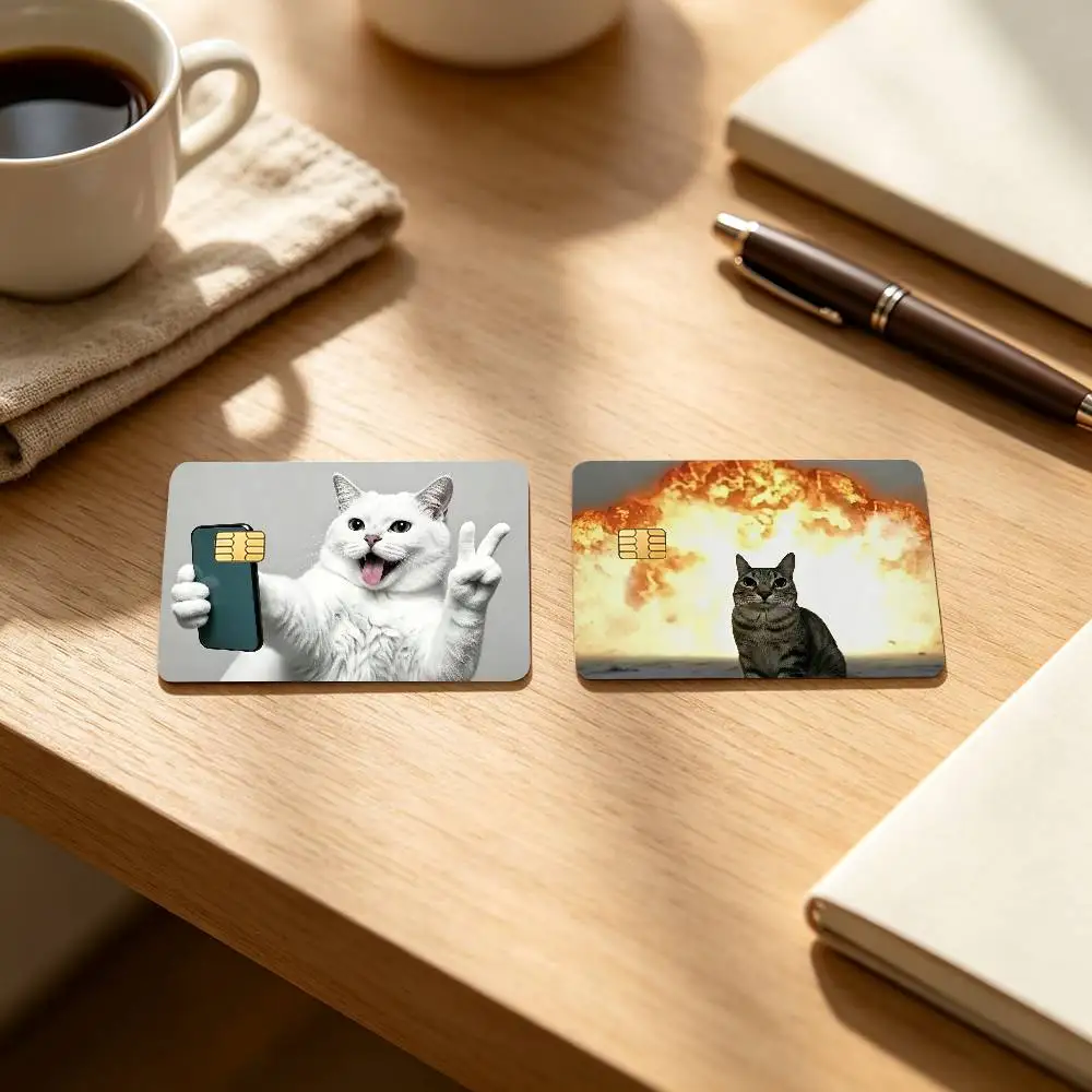 Cat Cute Kawaii Bank Card Decal Sticker Easy Install Trendy Pattern Front Cover Skin For ATM Debit Card