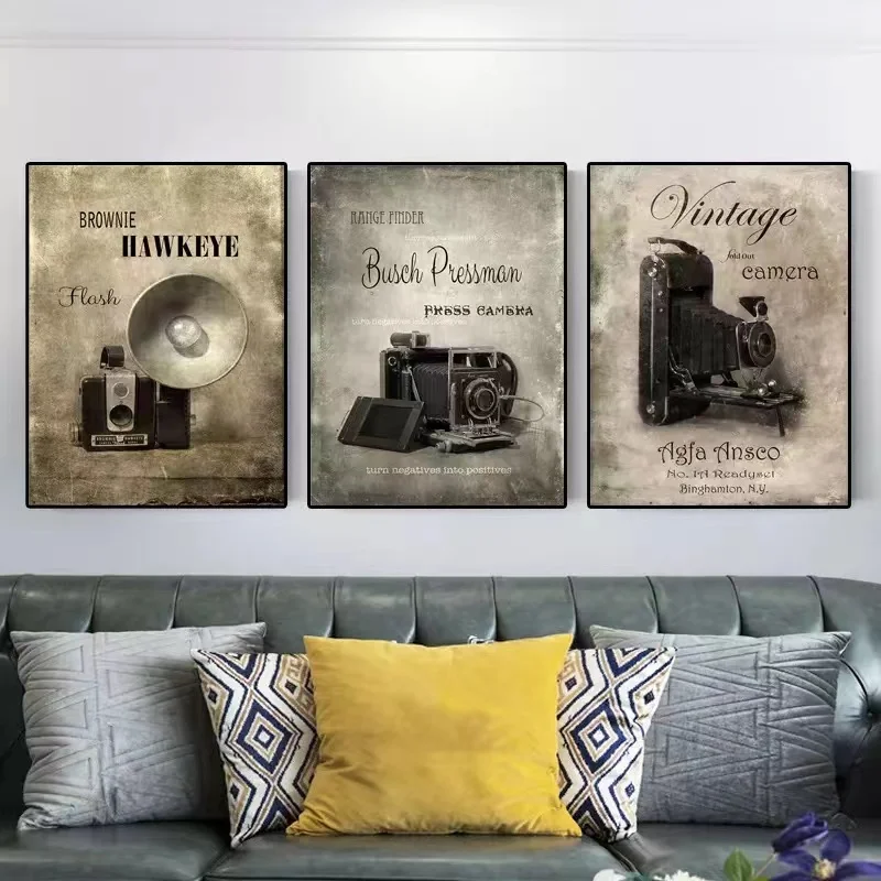 Nordic Retro Gramophone Camera Classical Nostalgia Mural Art Style Posters and Prints Home Print Canvas Decor