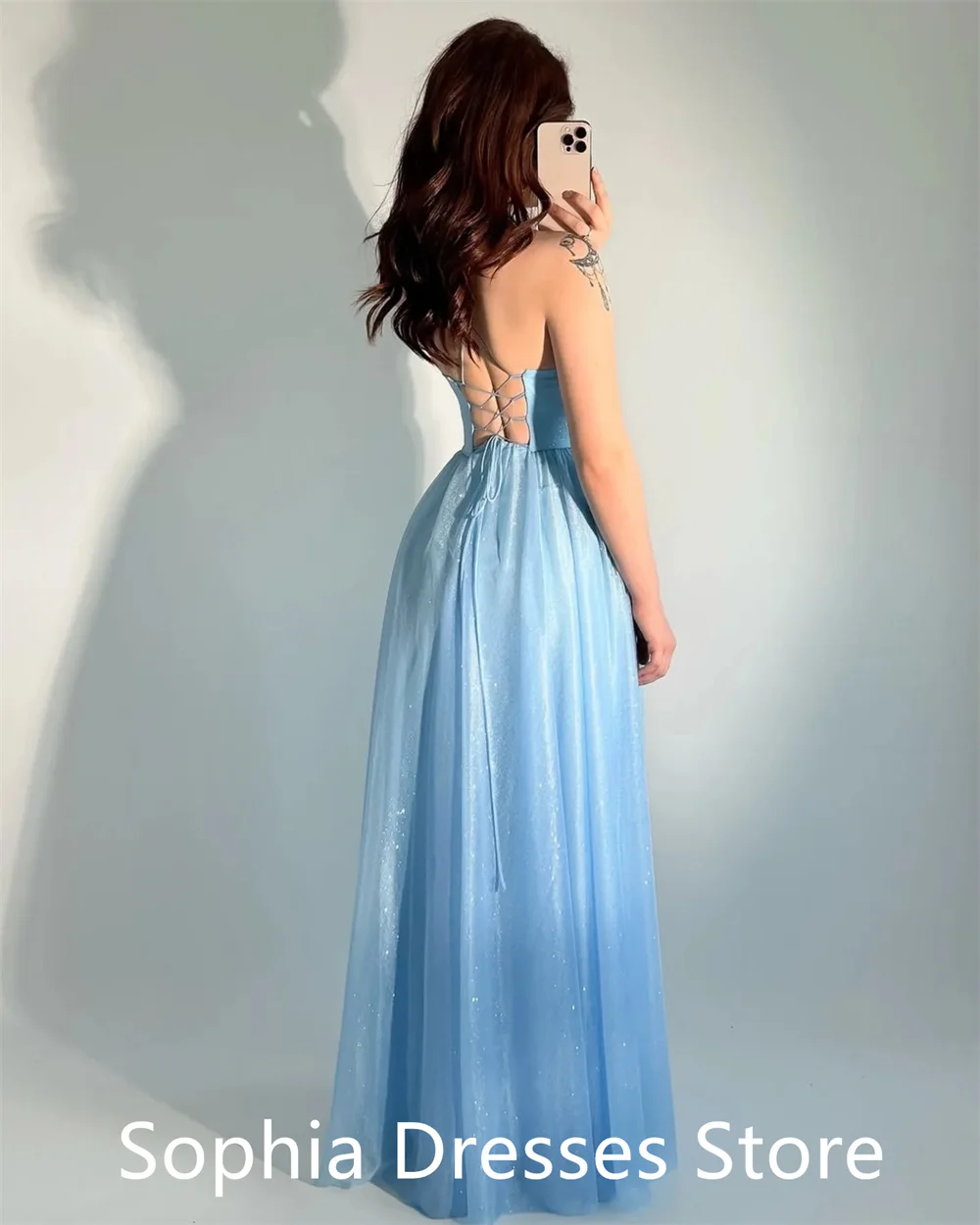 

Customized Elegant/ Graceful Blue Satin Homecoming Dress Luxury Sweetheart Spaghetti Straps Lace Up Back Vestido De Festa