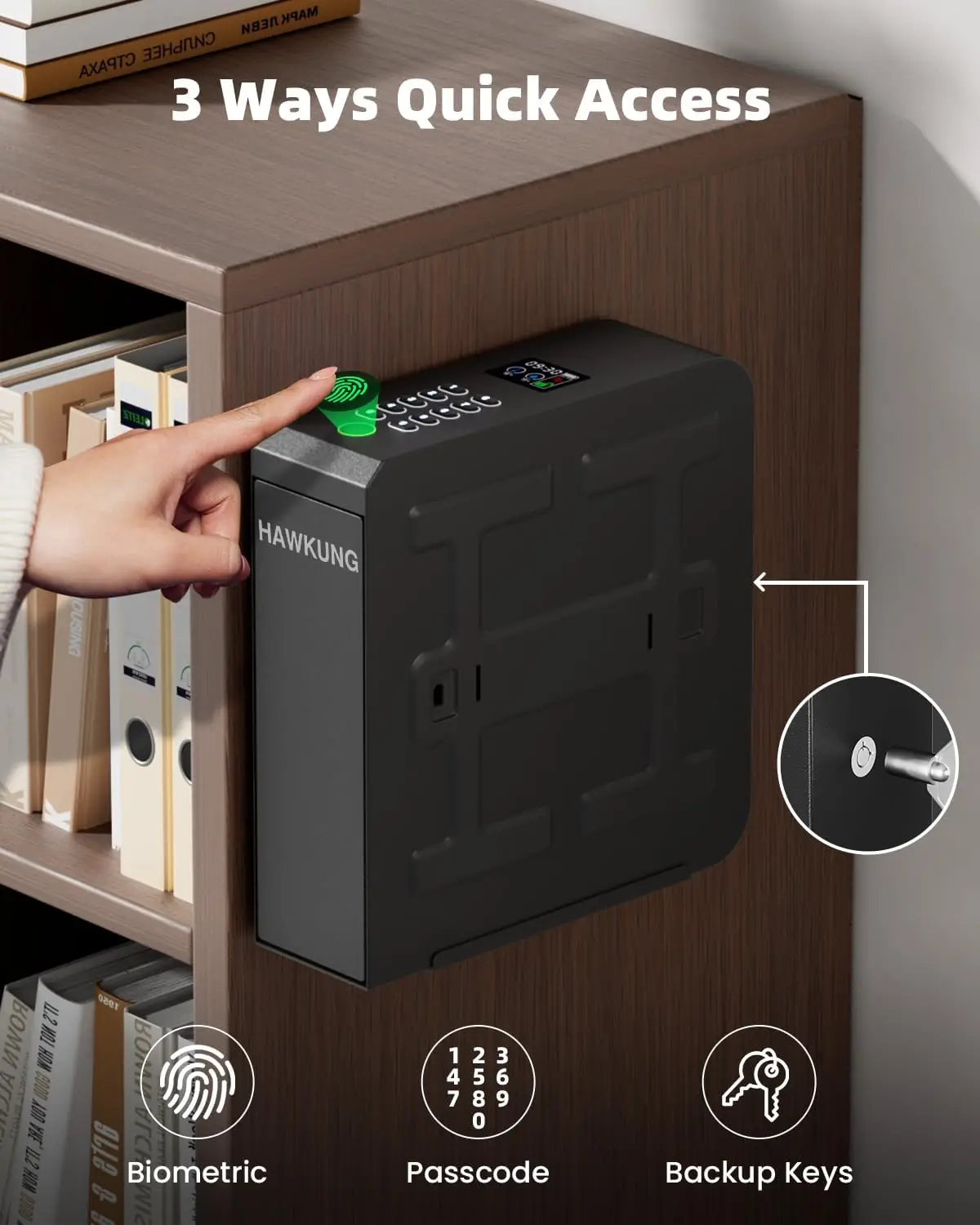 Gun Safe, Slider Biometric Gun Safe for Handgun Mounted Single Bedside Pistol Case with 3 Ways Quick Access Gun Lock Box for Nig