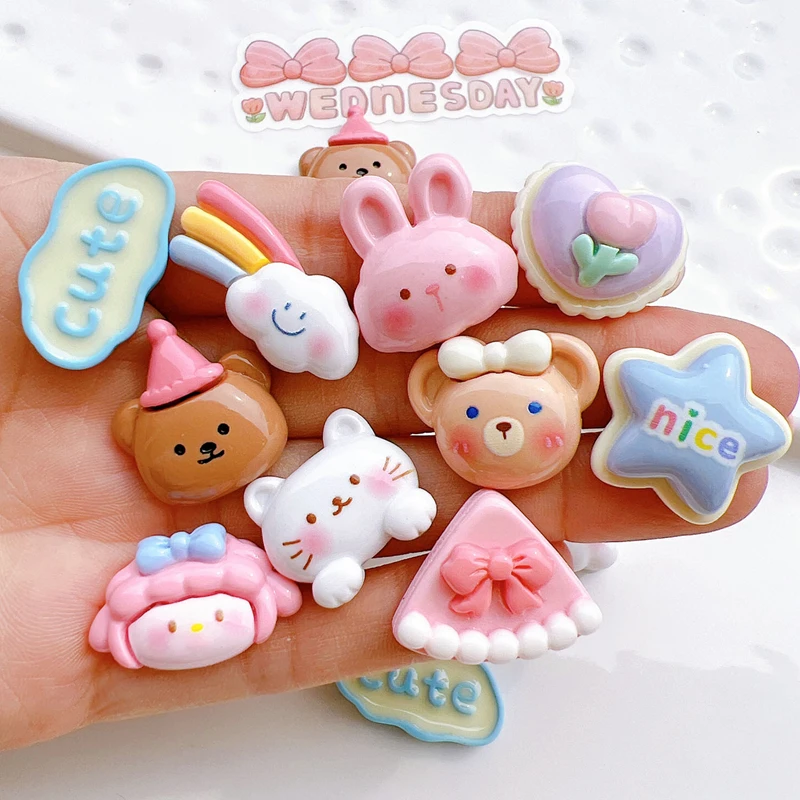 10Pcs New Cute Cartoon Mini Bear Rabbit Flat Back Resin/ Cabochons Scrapbooking DIY Jewelry Hairpin Craft Decoration Accessories