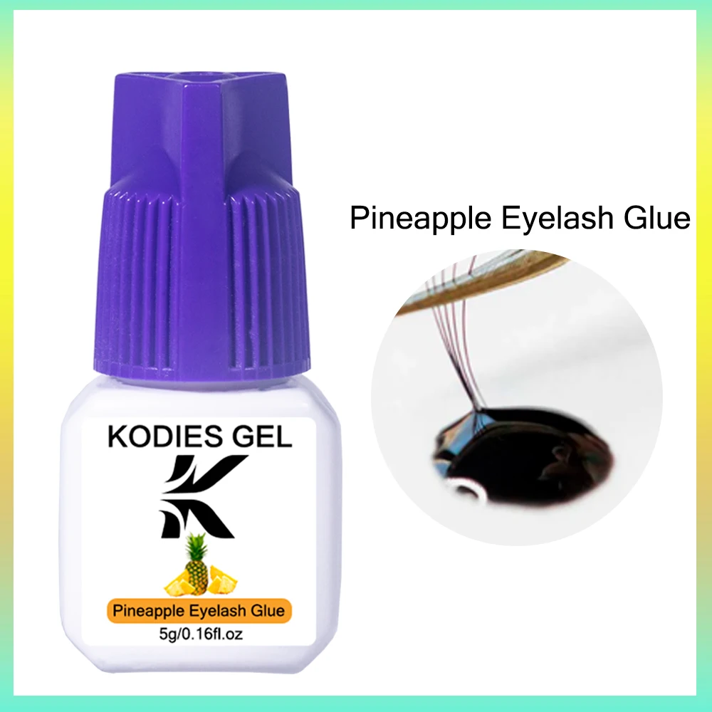 KODIES 젤 파인애플 속눈썹 접착제 5ML 0.5 초 빠른 건조, 속눈썹 연장 용품 한국 검은 액체 접착제 낮은 연기