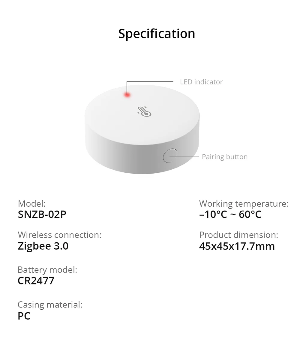 Sonoff SNZB-02P Zigbee Temperature and Humidity Sensor High Accuracy Fast Refresh Smart Remote Alert Zigbee 3.0 Via eWelink APP