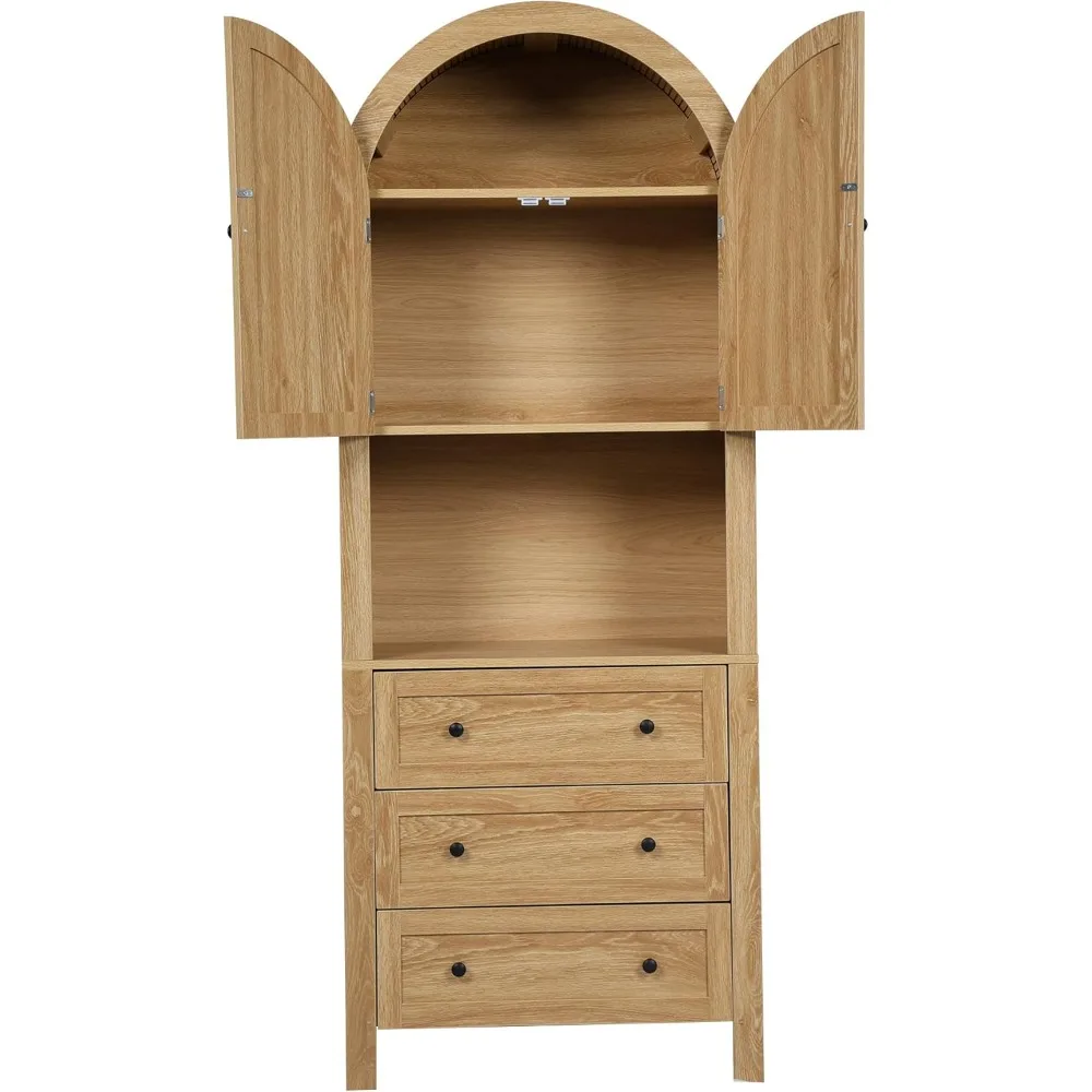 71” Tall Arched Storage Cabinet with Drawer,Farmhouse Arched Bookcase with Door,Freestanding Arch Tall Pantry with Countertop fo