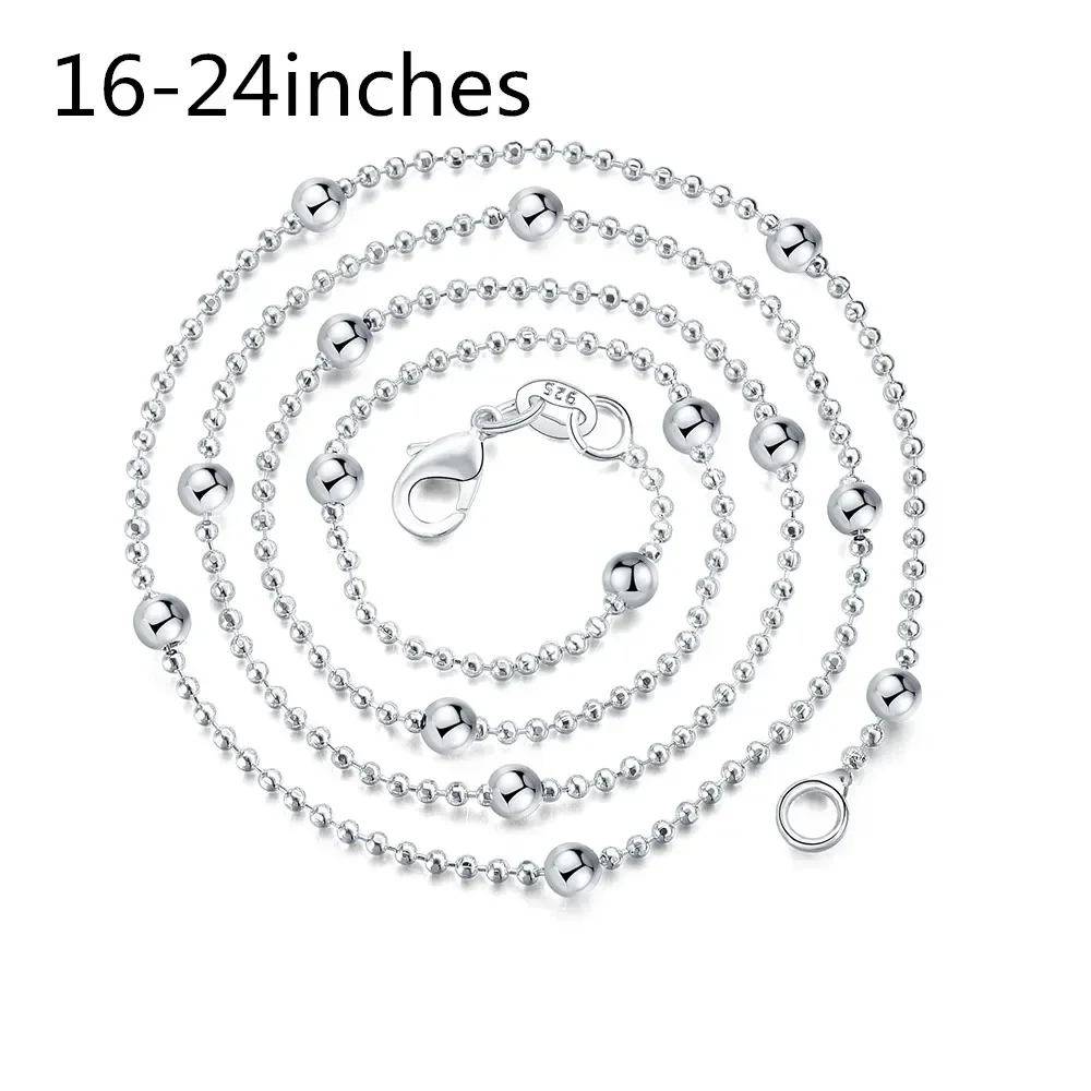 925 Sterling Silver Necklace 16/18/20/22/24 inch fine Round bead chain For Women Fashion party Jewelry Christmas Gift