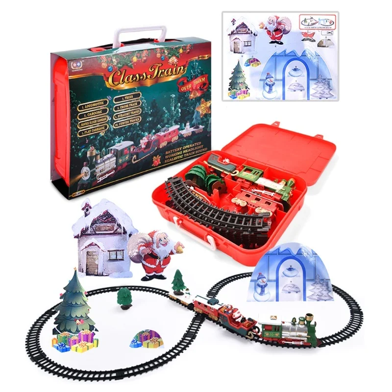 Christmas Electric Track Train Kids Classic Rail Compartment Toys With Light Music For Children Gifts