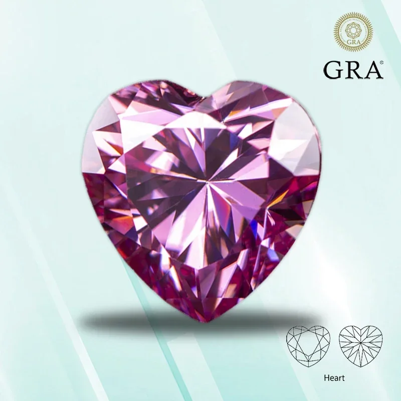 

Moissanite Stone Pink Color Heart Shape VVS1 for Pass Diamond Tester Charms Top Jewelry Making Materials with GRA Certificate