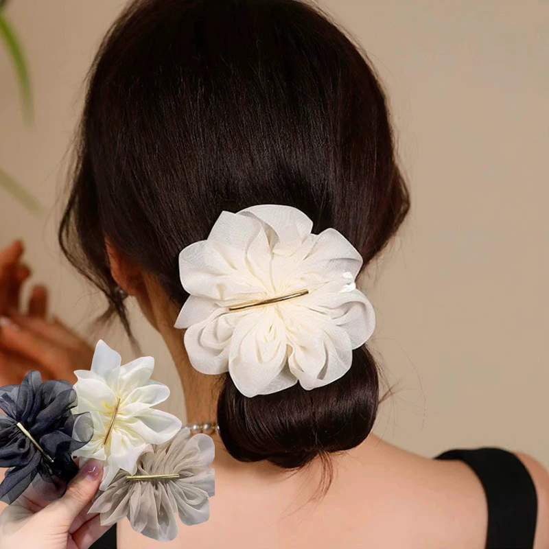 

Fashion Chiffon Flower Hair Clip Headdress Hairgrip Hair Accessories Metal Hairpin Barrettes New Ponytail Clip Girls Headwear