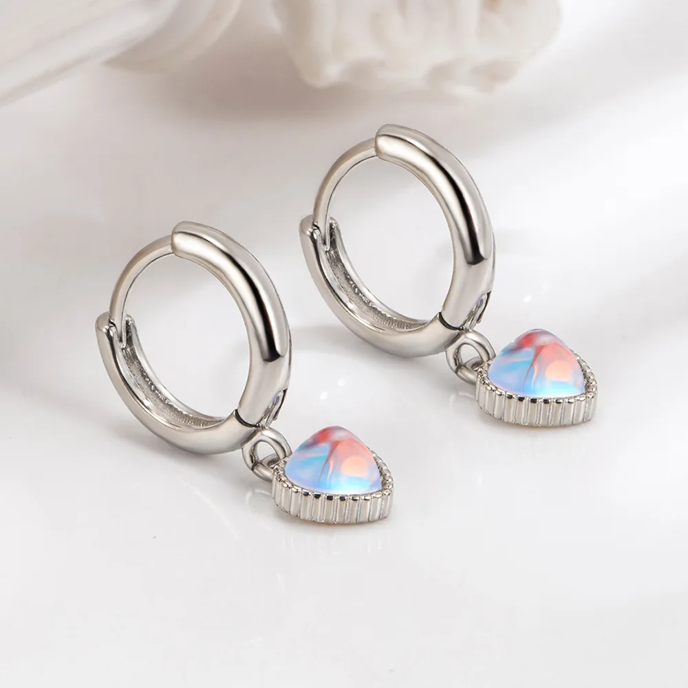 

High Quality Heart crystal Moonstone 925 Silver Earrings For Women Luxury Designer Jewelry Offers With