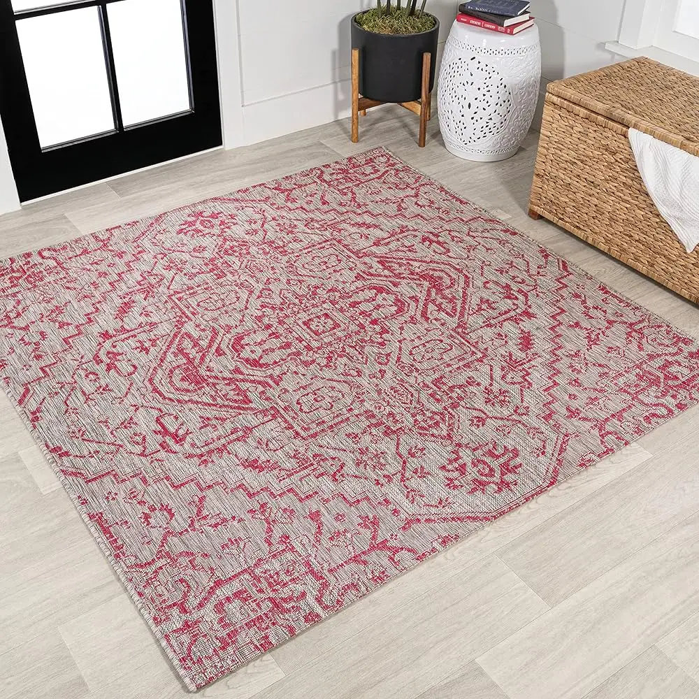 

Smb105F-5Sq Estrella Bohemian Medallion Textured Weave Indoor Outdoor Area Rug, Coastal