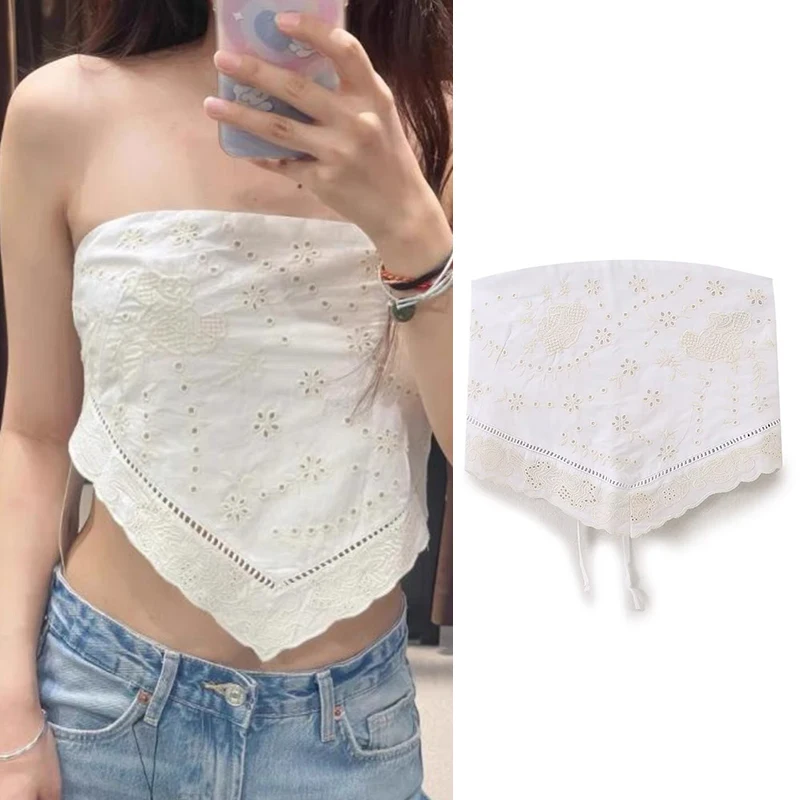 

Женские майки, топ без рукавов, уличная одежда на бретельках с вышивкой, укороченные женские топы с открытой спиной для женщин, элегантные милые топы с открытыми плечами Y2k