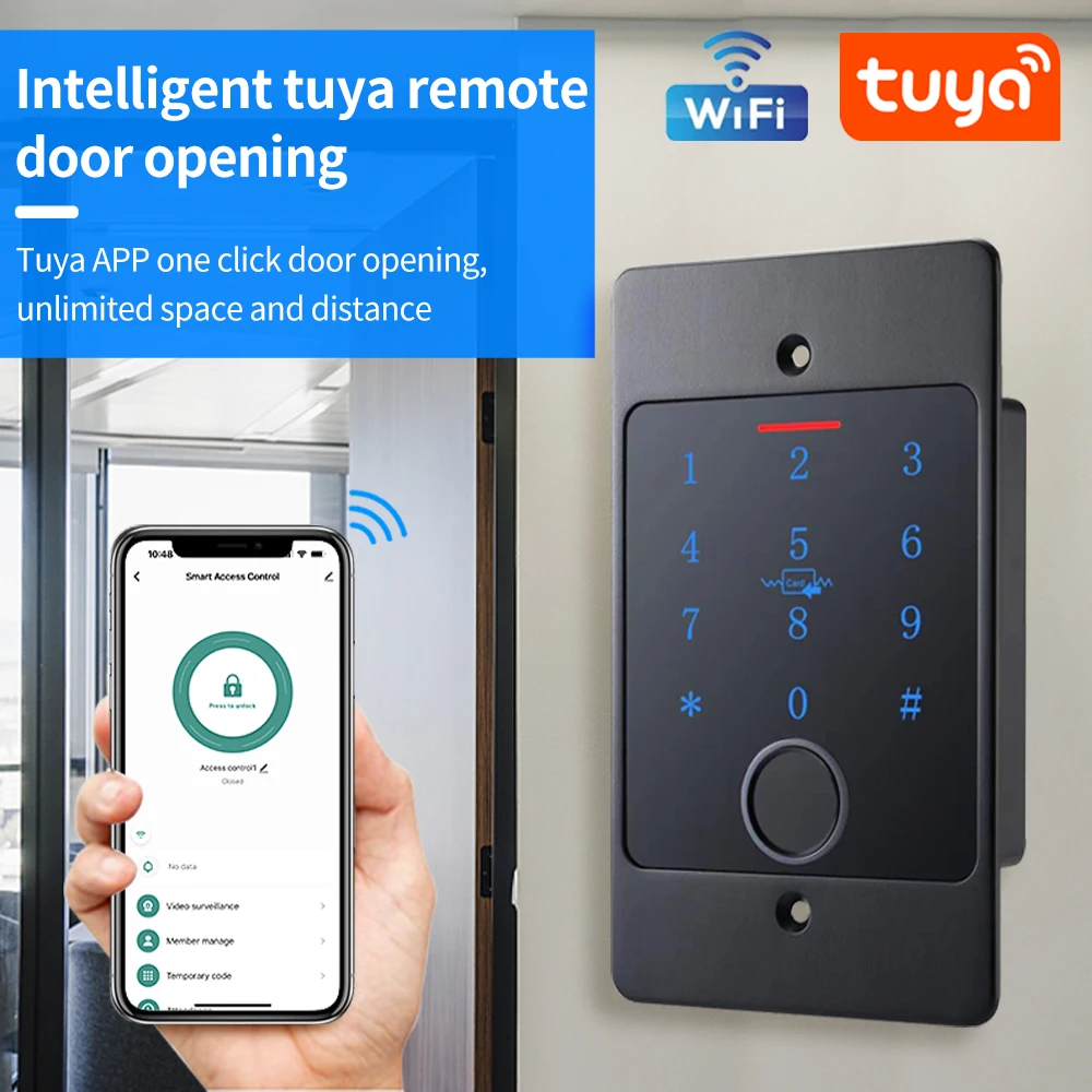 WiFi Tuya App قفل الباب الذكي لوحة المفاتيح وحدة التحكم في الوصول RFID مقاوم للماء لوحة المفاتيح المعدنية المخفية تثبيت التحكم في الوصول البيومترية