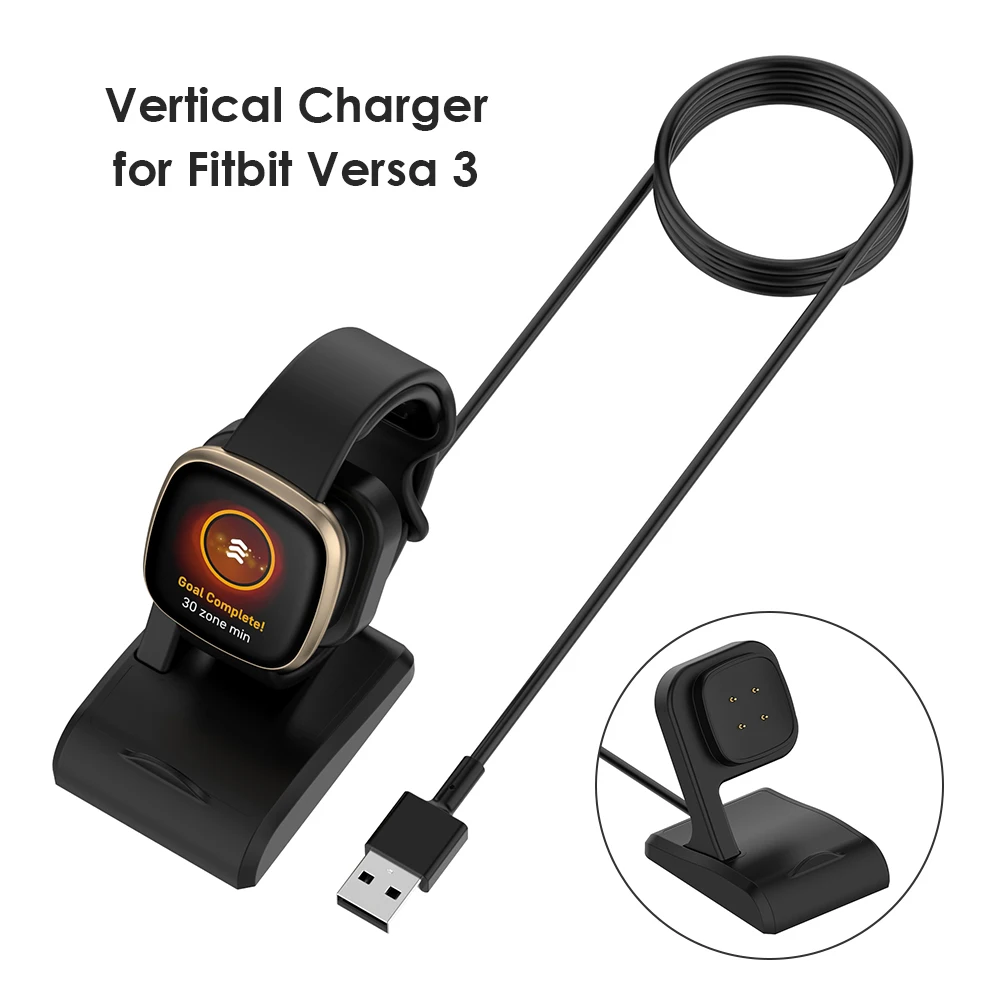 شاحن USB محمول لـ Fitbit Versa 3/Fitbit Sense كابل شحن محطة قاعدة السوار الذكي كابل شحن بديل