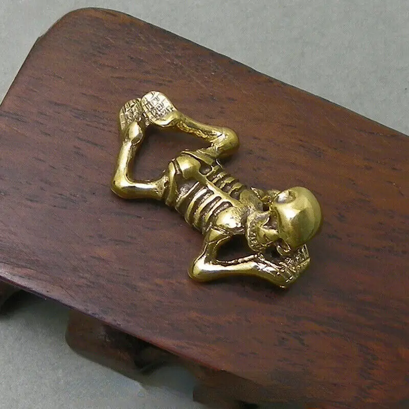 Brass Brand New Solid Skeleton Man Statue Vintage Punk Keychain Figurine