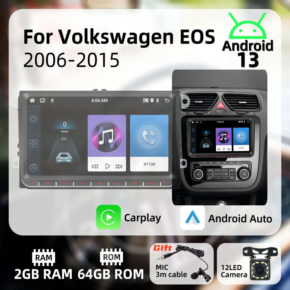 ل VW Volkswagen EOS 2006-2015 9 "شاشة لاسلكية Carplay Autoradio أندرويد سيارة الوسائط المتعددة 2 Din راديو نظام تحديد المواقع والملاحة رئيس وحدة