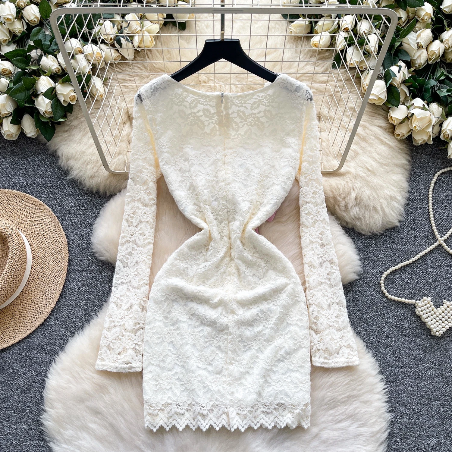 ชุดเดรสวินเทจเก๋ไก๋ คอวี แขนยาว สไตล์เกาหลี สวยสง่า สำหรับฤดูใบไม้ร่วง เสื้อผ้าผู้หญิง