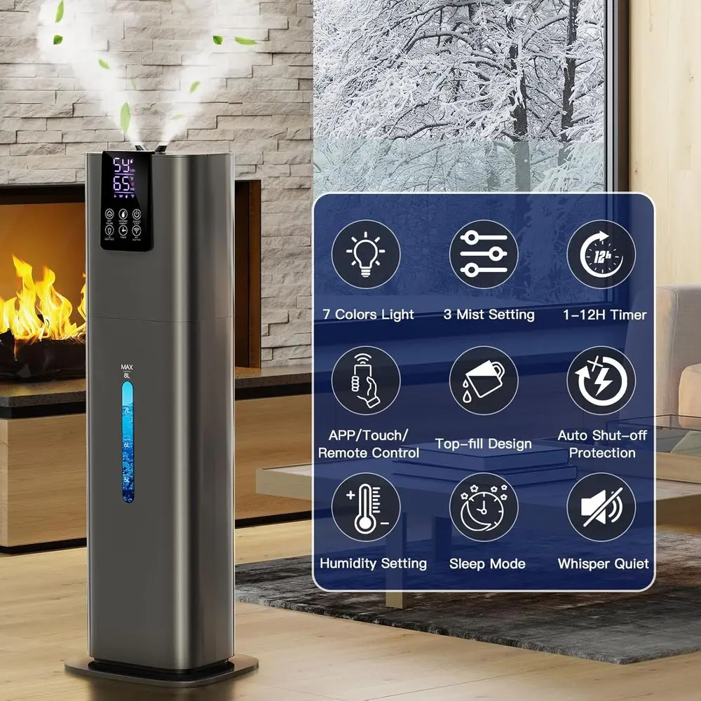 مرطب غرفة نوم كبيرة، رذاذ بارد سعة 8 لتر، تشغيل هادئ، تعبئة علوية، تحكم ذكي، 3 سرعات، 360 درجة ° فوهة الرذاذ، مثالية للطفل #2