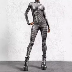 Creative 3D Lines Printing Jumpsuit Men Women Cyber Punk Jumpsuit Halloween Cosplay Costume  Carnival Party Performance Zentai