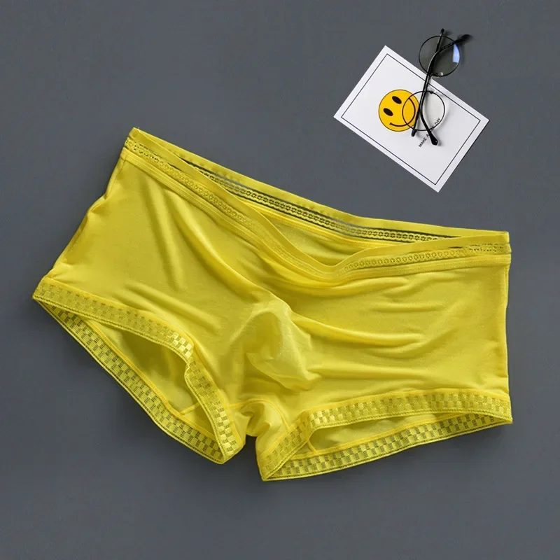 Men\'S Boxers Ice Silk Underwear Summer Cool Ultra-Thin Boxer High Elastic Breathable 3d Pouch Underpants Transparent Panties