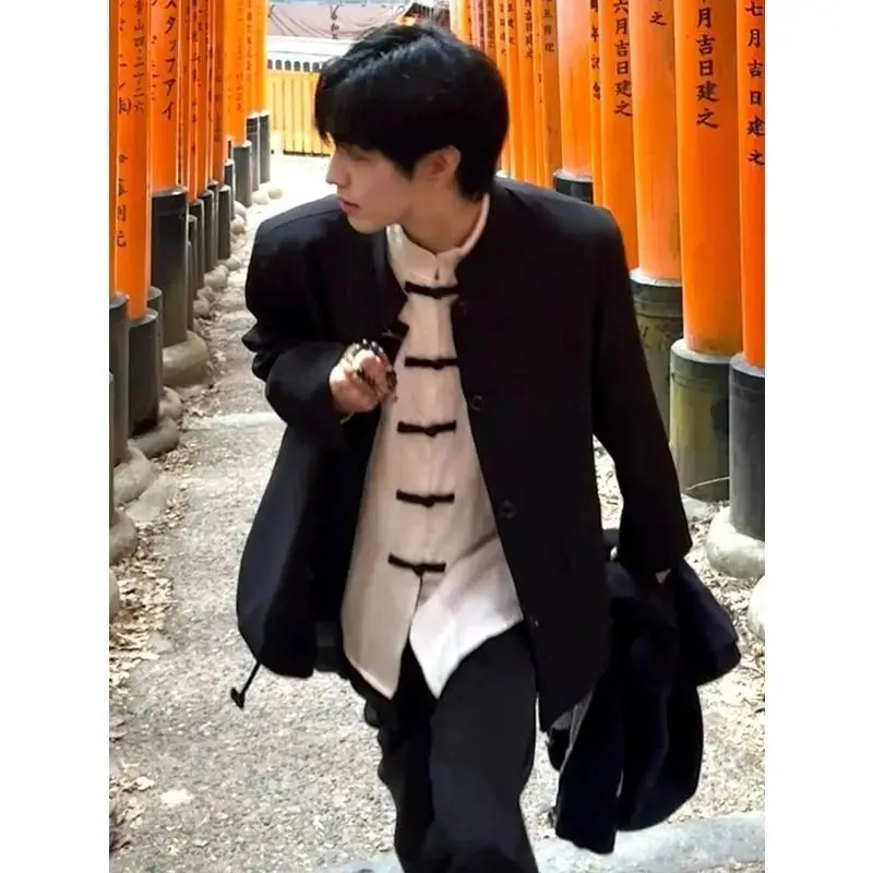3 pezzi nuovo stile cinese con bottoni Zhongshan vestito chic colletto blazer abito casual da uomo stile cinese DK uniforme scolastica uniforme