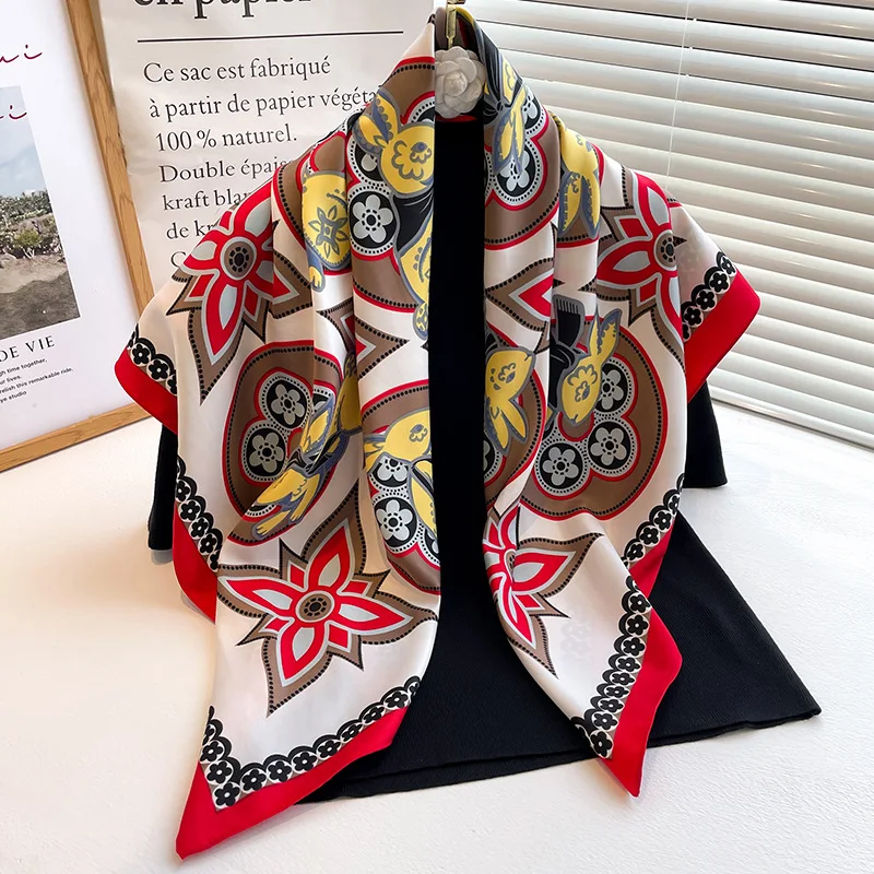 

Silk Scarf Scarftop Headwraps For Women Luxury Design Hair Scarves 90*90cm Shawl Female Hijab Foulard Bandana Femme Headscarf